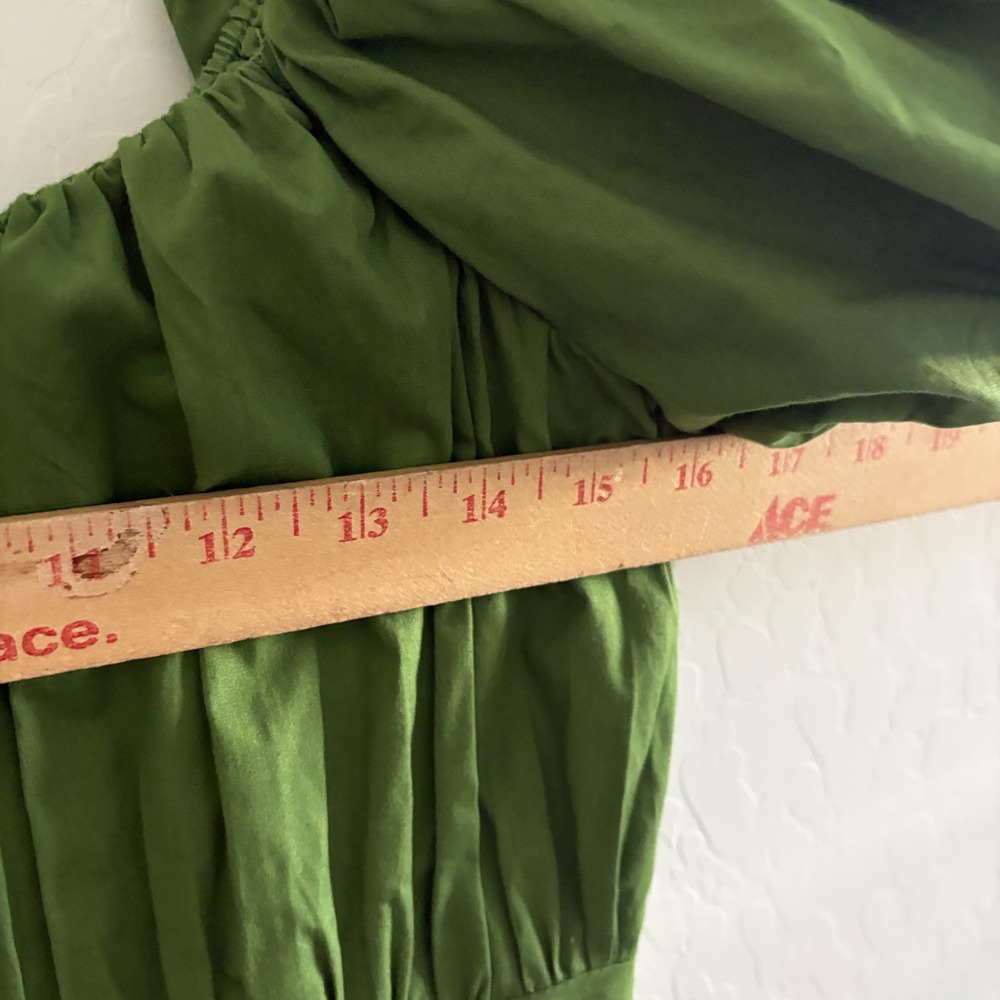 Abercrombie & Fitch Green Poplin Puff Sleeve Mini Dress Smocked Back Pockets MT - Picture 6 of 8